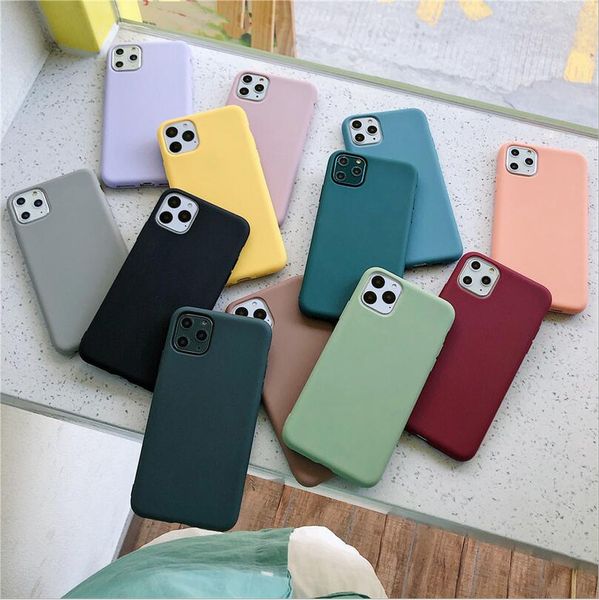 

матовый чехол для телефона iphone 6 7 8 plus 6s 11 pro 7plus 8plus x s xr xs max solid color soft tpu случаи силикона задняя крышка capa