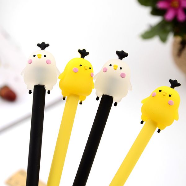 

1pc creative cartoon chick gel pen 0.5mm black ink cute pens for school kawaii korean stationary, Blue;orange