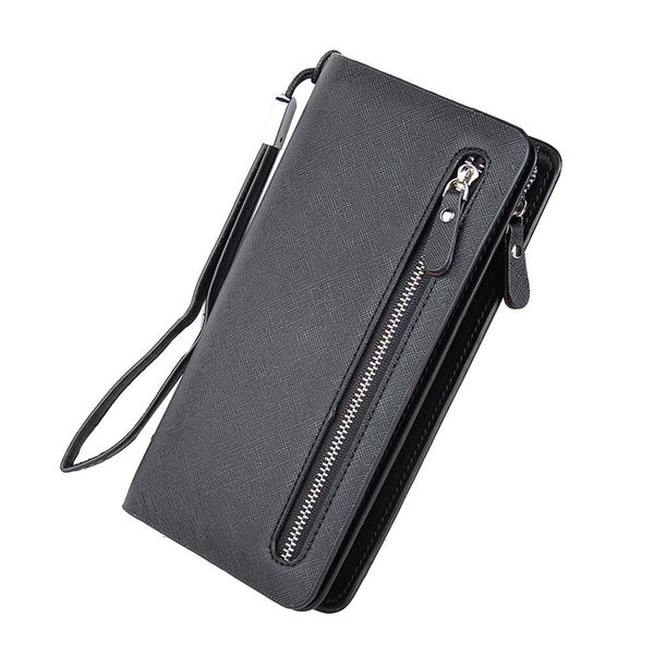 

women fashion solid color zipper faux leather long wallet cash holder purse, Red;black