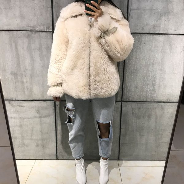 

ladies shearling jacket women real leather jacket suede coat lamb fur, Black