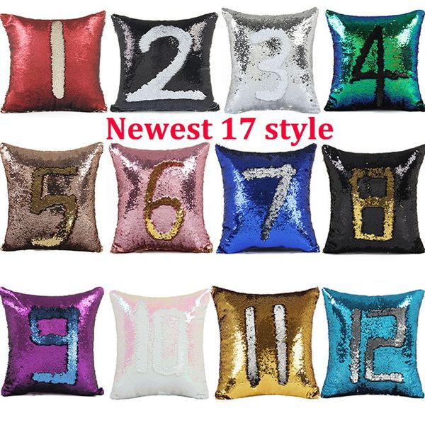 

double sequins pillow case fashion mermaid pillow covers home sofa car decor cushion 17 color square pillow case fa2640