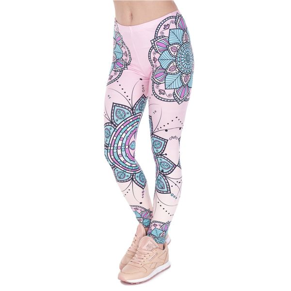 

fashion women legins mandala flower 3d printing legging silm high waist woman leggings, Black