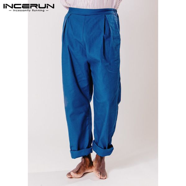 

men casual pants cotton joggers leisure solid color retro cool trousers loose fashion business straight pants men 2019 incerun, Black