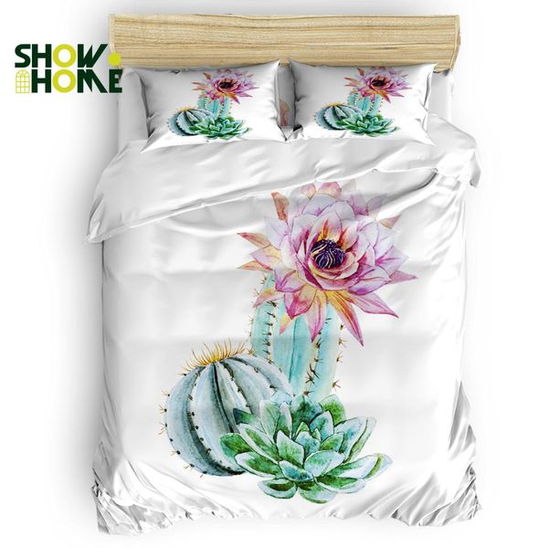 

showhome duvet cover set green plant beautiful cactus flower watercolor design duvet cover 4 piece bedding set