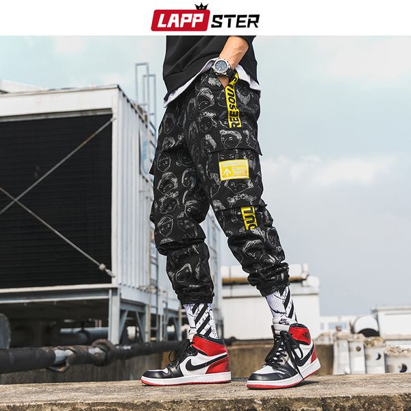 

смешные печать streetwear штанах мужчины 2019 комбинезоны мужские hip hop бегуны штаны корейский трек мужской черные брюки, Black
