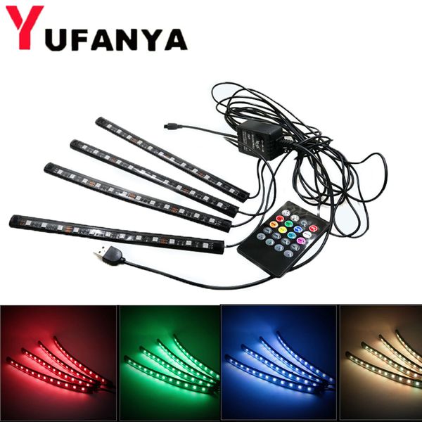 

4pcs car rgb led strip light colors car interior decorative atmosphere lamp with remote control styling