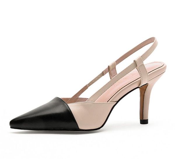 

2019 new women sandals woman shoes genuine leather high heels black ladies shoes pointed shallow mouth