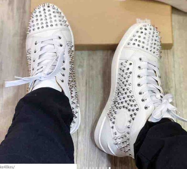 

fashion designer shoe man casual woman sneaker new high mixed colors red black white flat bottom spikes party wedding shoes with box