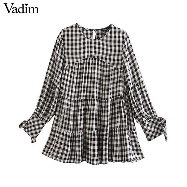 

women's blouses & shirts vadim women elegant plaid checkered blouse bow tie long sleeve o neck pleated shirt female casual wear cozy l, White