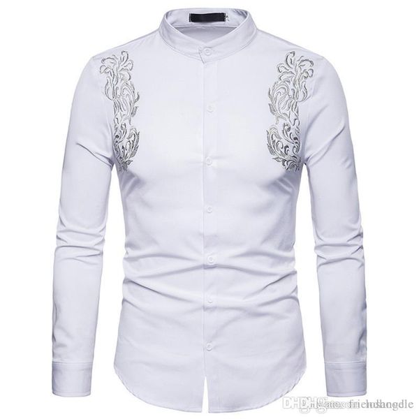 

embroidery floral mens designer shirts long sleeve turn down casual shirts spring print mens tees, White;black