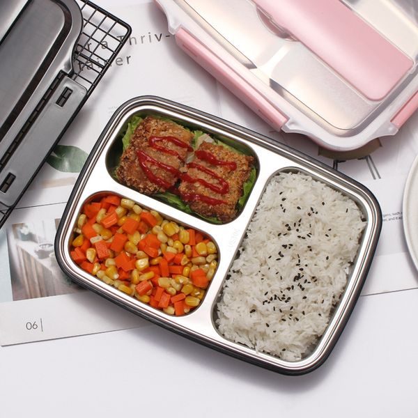 

stainless steel lunch container 3 compartments bento box insulated metal food storage lunchbox perfect for school and office 1100ml