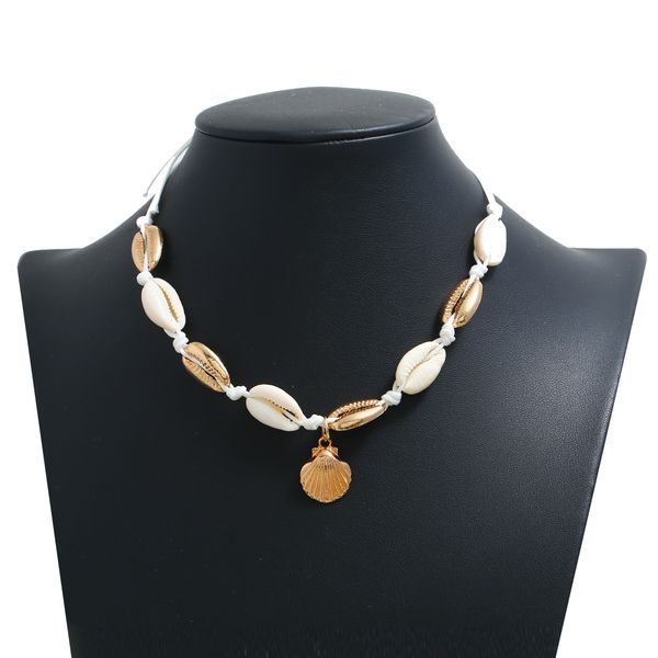 

new necklace jewelry fashion bohemia natural shell string hand made necklace simple alloy scallop pendant necklace, Silver