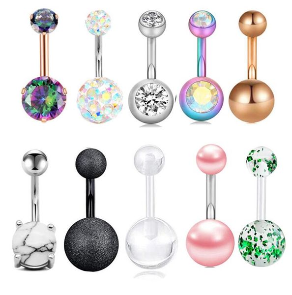 

10pcs 14g steel belly button ring navel ear rings cz body piercing jewelry 10 mm bar for women nombril, Slivery;golden