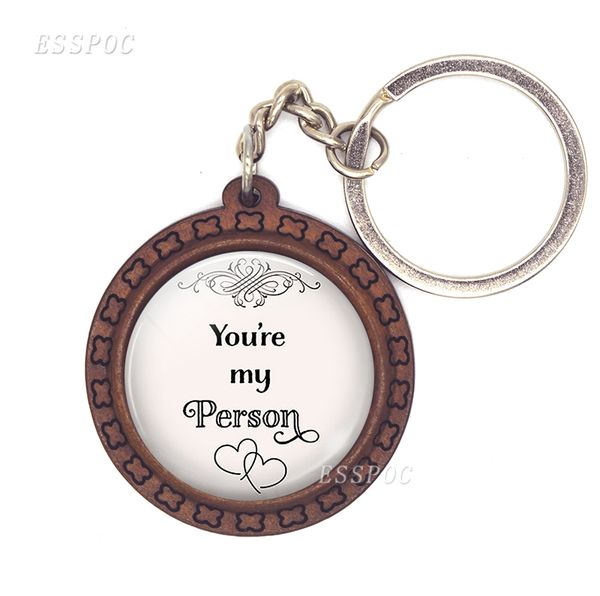 

new cretive language wood keychain / key ring with sweet nothing you're my person for couples, Silver