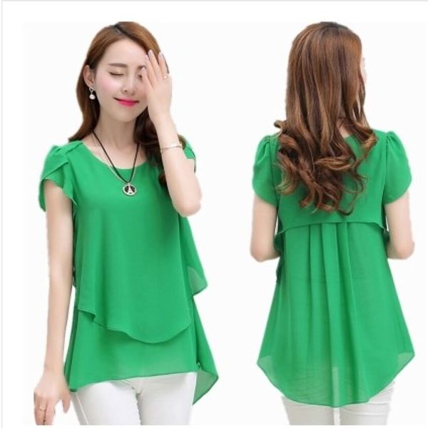 

2019 new fashion women summer casual ladies short sleeve chiffon t-shirt blouse tank plus size #9005, White