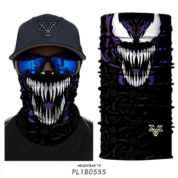 

3d venom deadpool outdoors neck gaiter marvel facemask running fishing cycling skull bicycle bandana tube scarf men ski masks, Black