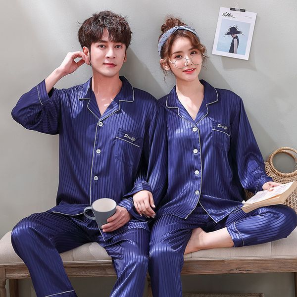

couple sleepwear satin silk pajamas sets family pijama lover night suit men & women casual home clothing pajama suit, Black;brown