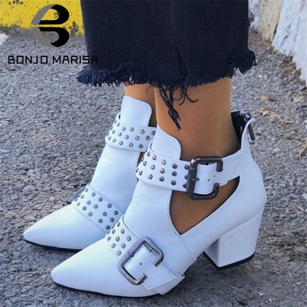 

bonjomarisa ins 35-43 punk rivet pumps ladies mature pointed toe pumps women 2020 high wide heels shoes woman, Black