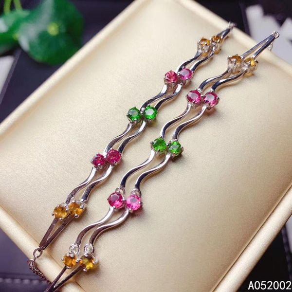 

kjjeaxcmy fine jewelry natural tourmaline 925 sterling silver new women gemstone hand bracelet support test beautiful, Golden;silver