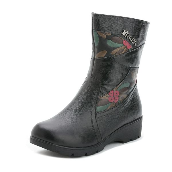 

2019 new women winter shoes snow boots women waterproof plush ankle boots wedges split leather zip botines mujer c11-98, Black