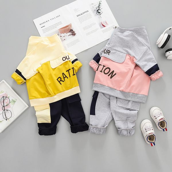 

boys clothes 2019 autumn boys and girls sports and leisure suit children two-piece cotton cute fashion kids clothes, White