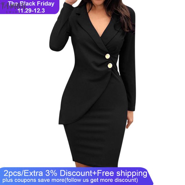 

autumn dress women office lady solid turn down neck long sleeve buttons bodycon work formal dress hip wholesale, Black;gray