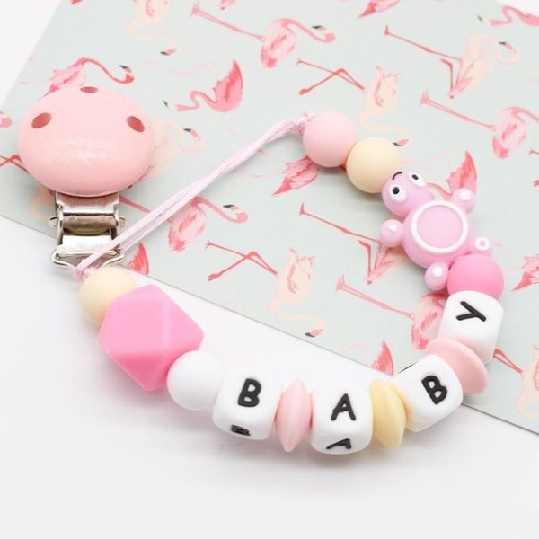 

pacifier clip dummy chain holder wood silicone personalized name baby gift