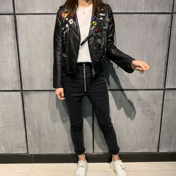 

genuine leather jacket women real leather jacket, Black