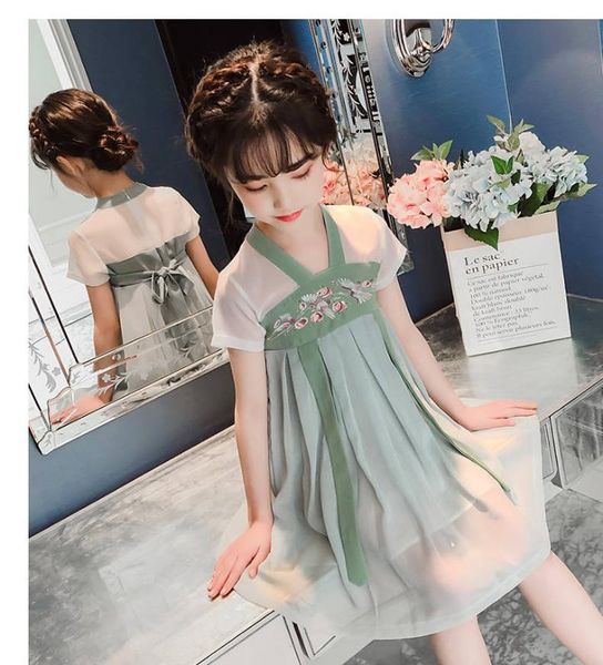 

девочка платье дети hanfu женский тан костюм полной грудью классическая маленькая фея девочка одежда этническая вышитые пробки, Red;yellow