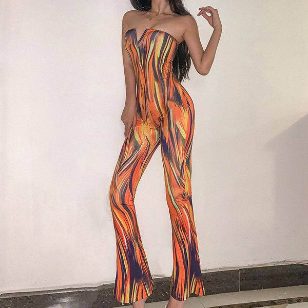 

women's jumpsuits & rompers est 2021 arrivals women summer style strapless backless print jumpsuit solid high street, Black;white