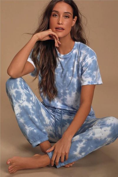 

for pajamas tiedye for womens crew neck tie dye pajama short sets set tie dye sleepwear pajamas tie-dye floral print bwkf, Blue;gray