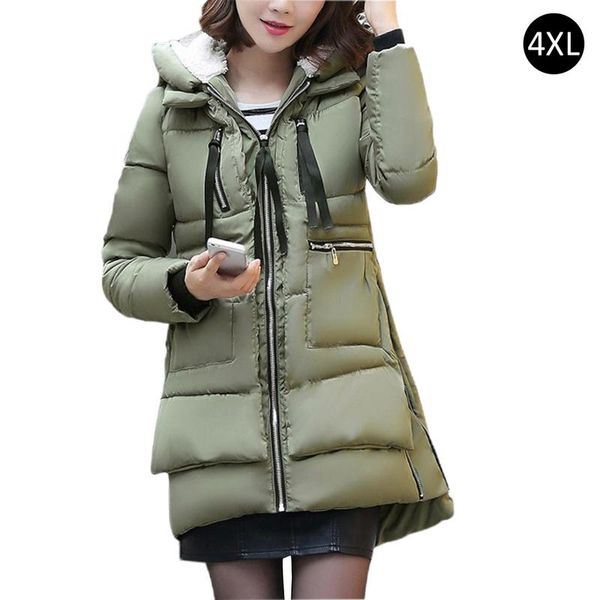 

plus size 5xl down jackets 2019 fashion women winter coat long slim thicken warm jacket down cotton hooded jacket outwear parkas, Tan;black