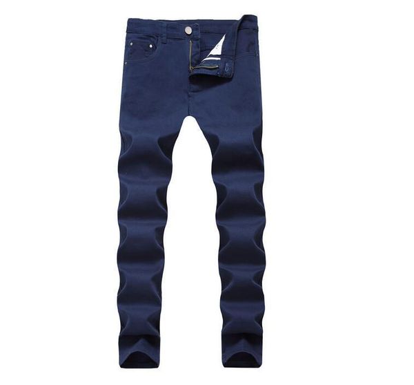

2019 new spring and autumn men's jeans men's business casual solid color cotton stretch jeans multi-color size pants, Blue