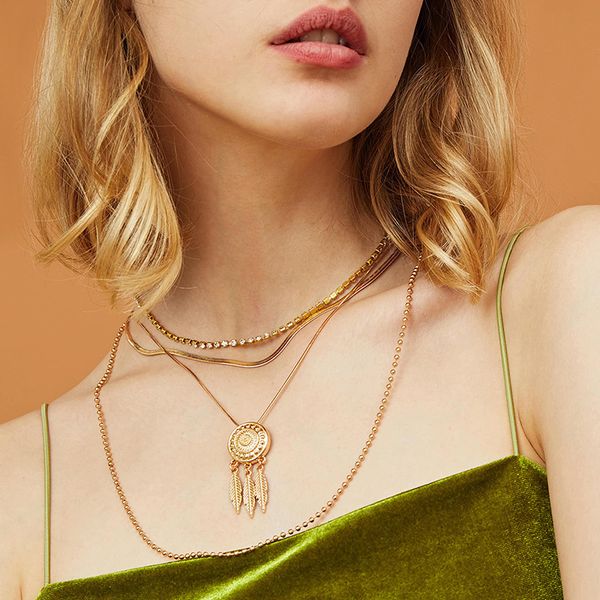

new fashion dream catcher necklace for women multilayer gold chain crystal pendant necklace women popular chain collares gifts, Silver