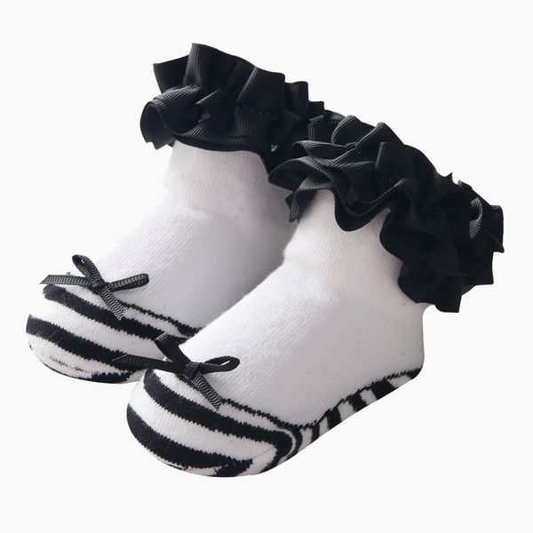 

Baby Socks Spring And Autumn Zebra Stripes Modeling Babies' Socks Black And White Lace Bow Girls Socks 18 New Products in