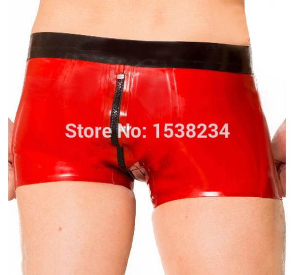 

latex boxer with trims crotch zip latex boxer shorts pouch crotch zipper rubber underwear two-way zip, Black;white
