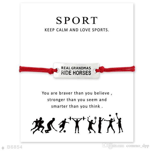 

new real grandmas ride horses charm sport bracelets make a wish card for women men string rope chain bangle fashion jewelry gift, Golden;silver