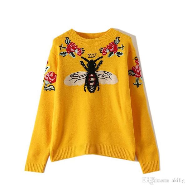 

women's sweater autumn new fashion trend flower embroidery round neck long-sleeved sweater sweater women designer sweaters, White;black