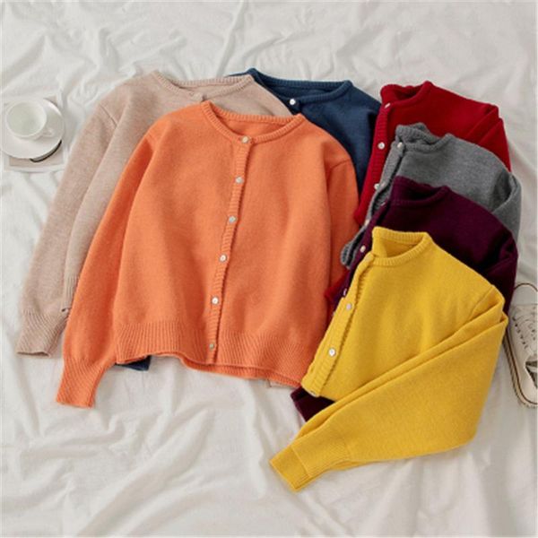 

korean solid single breasted cardigans spring 2020 korean v neck long sleeve sweater preppy style knitted female pz2982, White