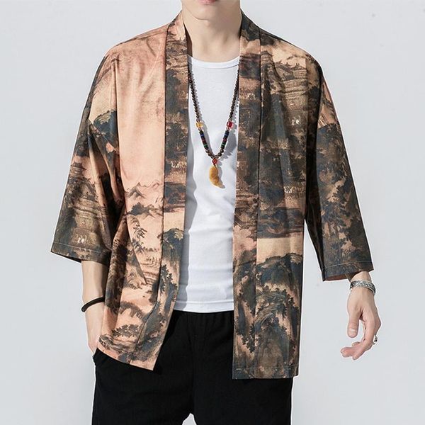 

kimono cardigan men shirts japanese national print loose yukata baggy summer shirt blouse male streewear camisas hombre 2056, White;black