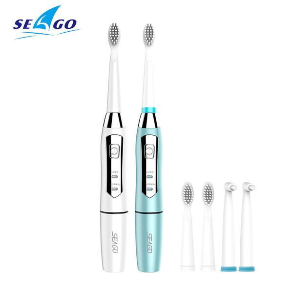 

seago sonic electric toothbrush waterproof men women couple battery teeth brush holder with 3 replacement brush heads
