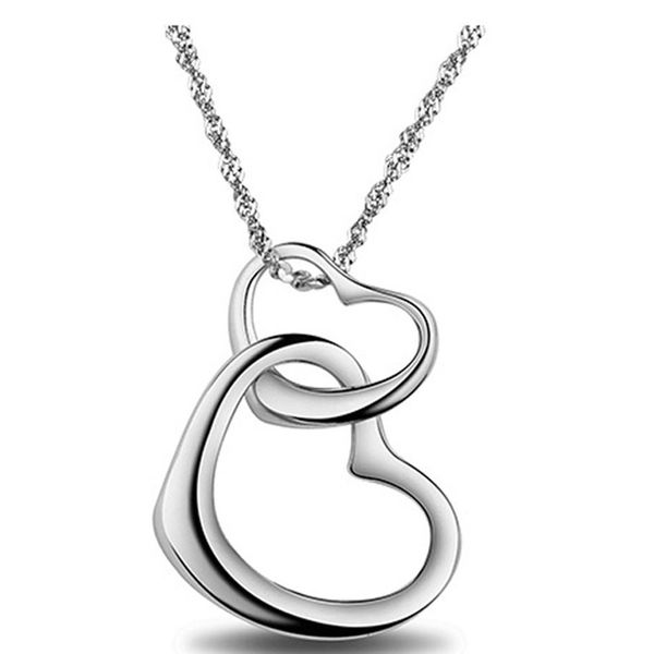 

fashion new classic princess heart to heart necklace women crystal jewelry, Silver