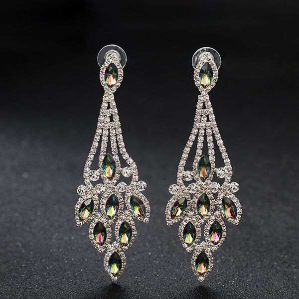 

multicolor exaggeration earring product crystal leaf earrings personality diamond ear nail, Golden