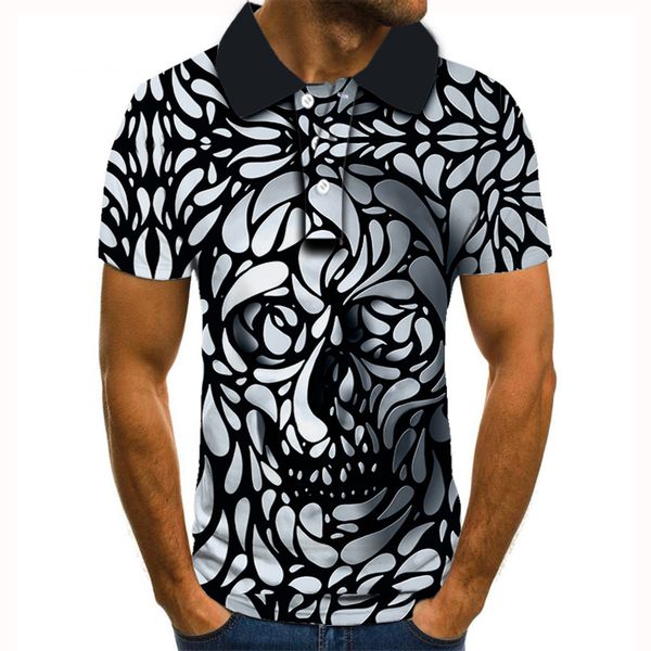 

2020 new homme fashion men shirt male skull 3d printed men slim casual men's shirt, White;black