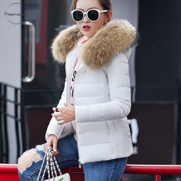 

зима женщины пальто короткие меховой воротник плюс размер parka капюшоном корейский куртка женский хлопок тонкий зимняя утепленная пуховики, Black