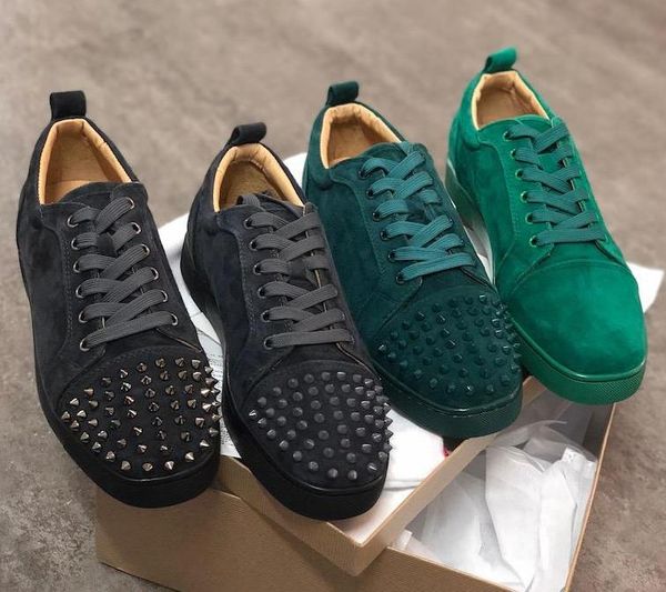 

2019 new sneaker studded spikes men women trainers red bottom shoes grey new designer brand flats 100% genuine leather 36-47, Black