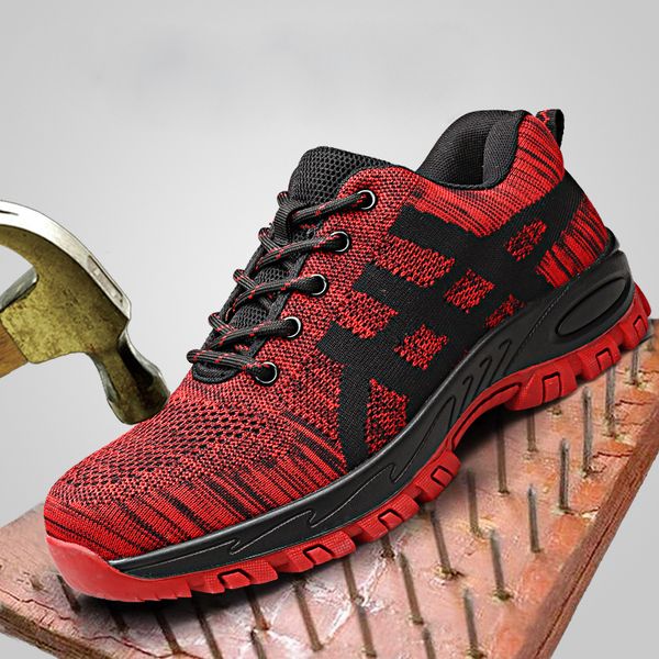 

men's safety shoes breathable summer boots women anti-smashing steel toe caps anti-piercing mesh men work shoes big size 37-46, Black