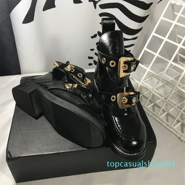 

ankle boots heel short booties gold silver metal buckle design botas woman chaussures femmes runway star boots chic t03, Black