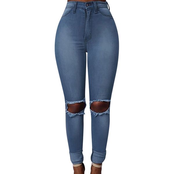 

womail women jeans women high waist hole vintage skinny jeans woman pantalones vaqueros mujer streetwear 820#3, Blue