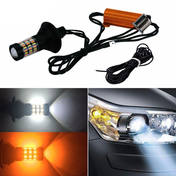 

t20 7440 1156 ba15s led dual color white/amber switchback car led turn signal light drl canbus error 4014 66smd